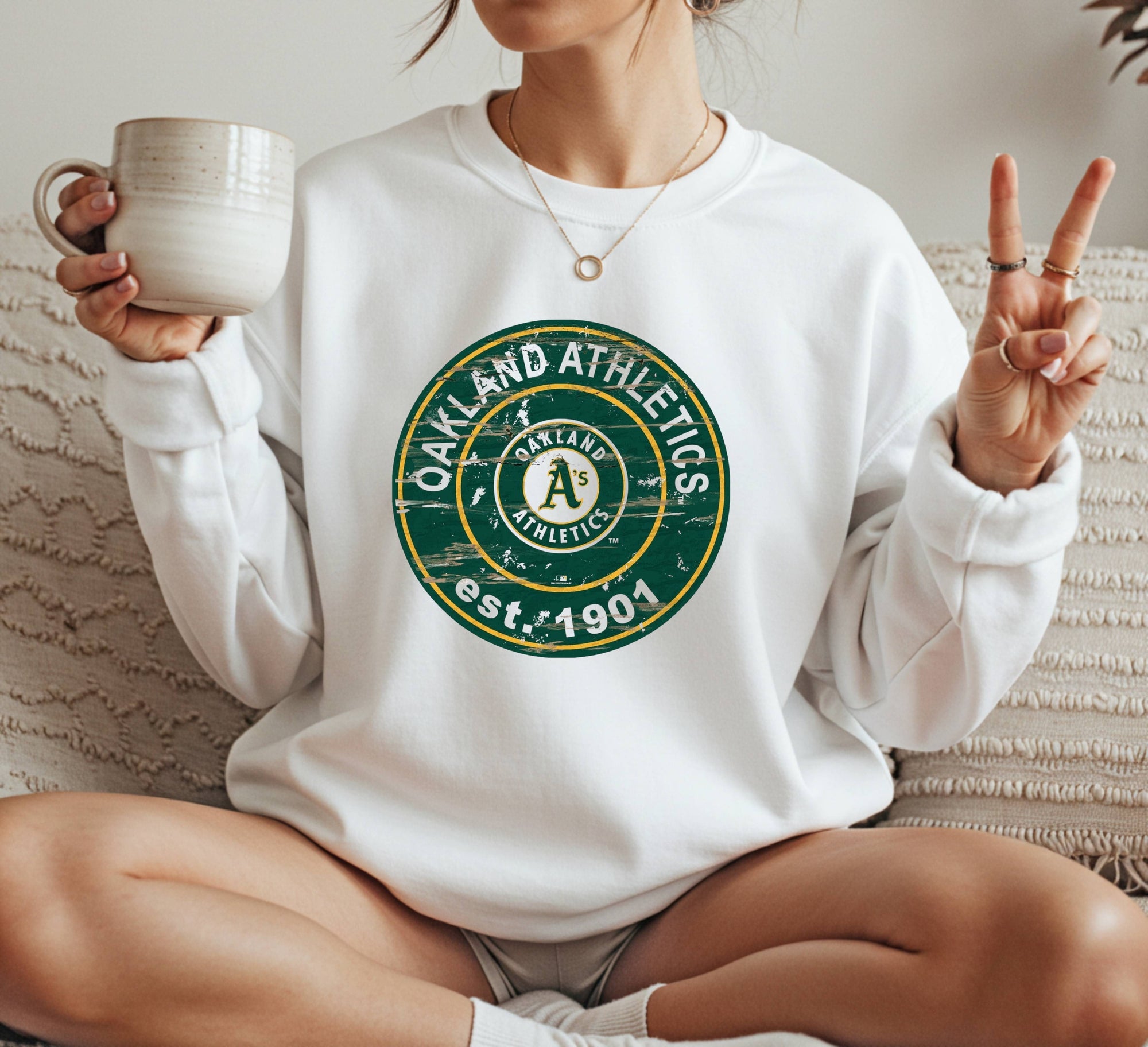 Oakland Athletics pattern Crewneck Sweatshirt Unisex